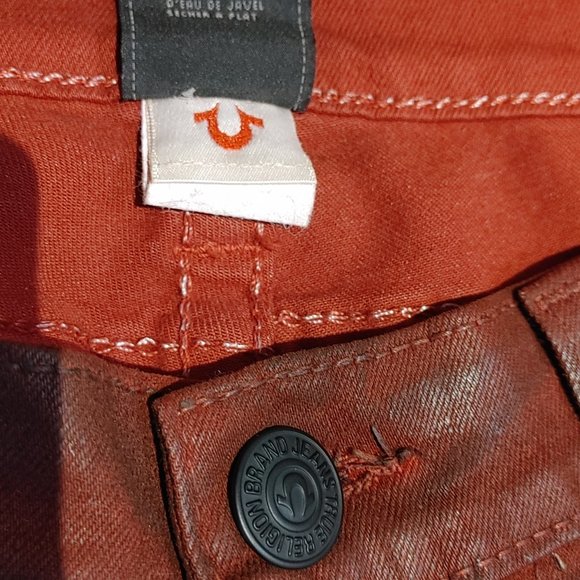 True Religion Wet Look Women's Sz 28 Skinny Jeans Rust Brown Color Pre-owned - Picture 4 of 7